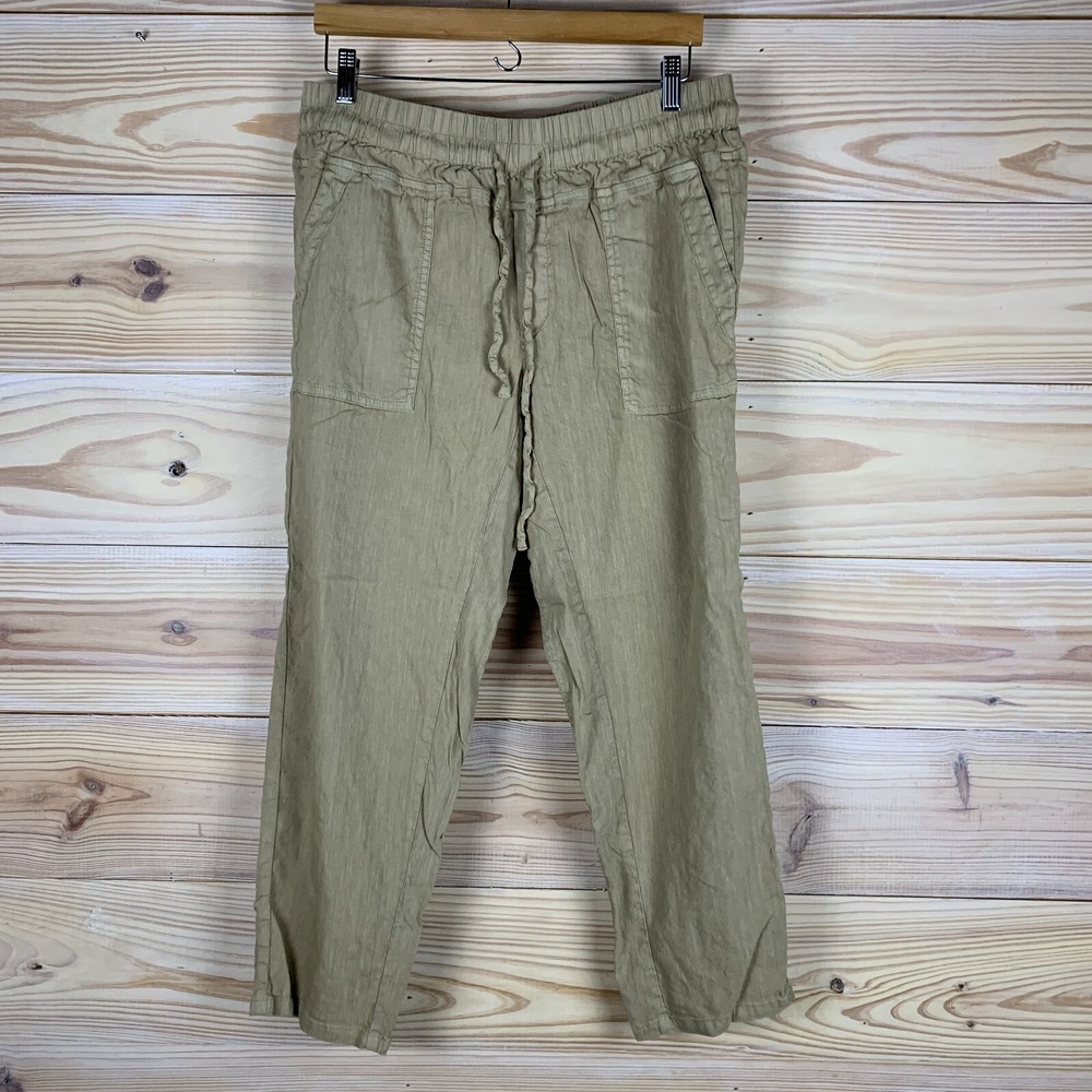 Kut Kloth Pants Linen Blend Wide Leg Crop Ankle Brown‎ Khaki